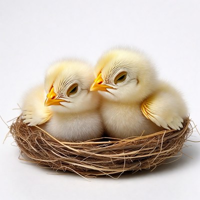 Two fluffy chicks in nest