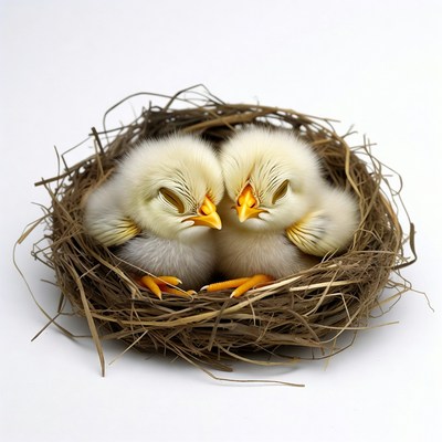 Two fluffy chicks in nest