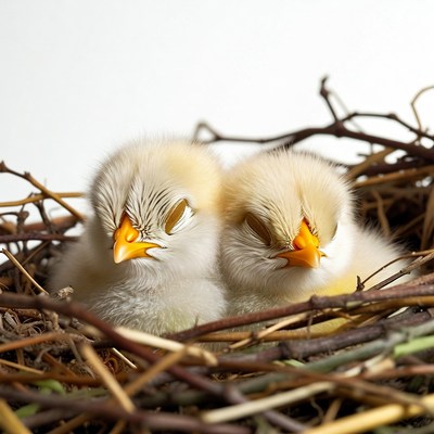 Two fluffy chicks in nest
