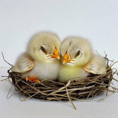 Two fluffy chicks in nest