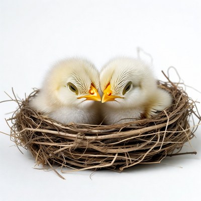 Two fluffy chicks in nest