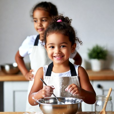Twin African-American girls baking