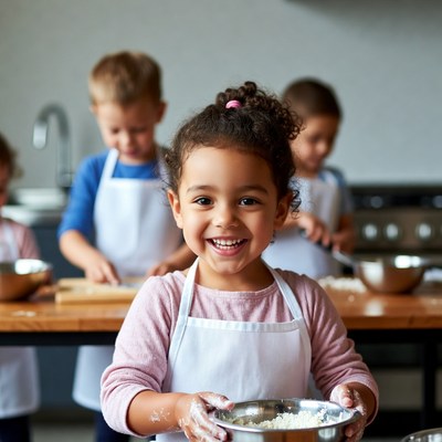 Happy Black girl baking with siblings
