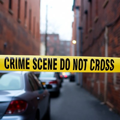 Crime Scene Tape in Narrow Alley