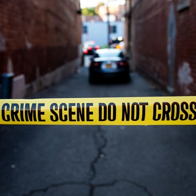 Crime Scene Tape in Narrow Alley