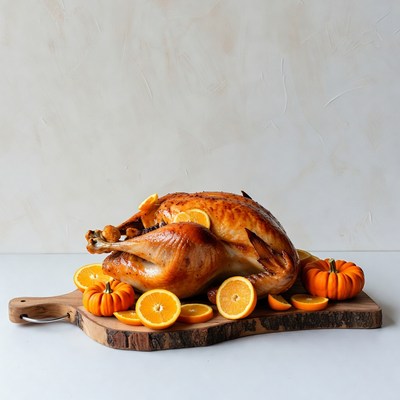 Roasted Turkey with Oranges and Pumpkins