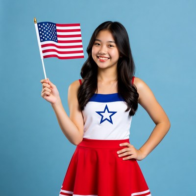Asian girl holding American flag
