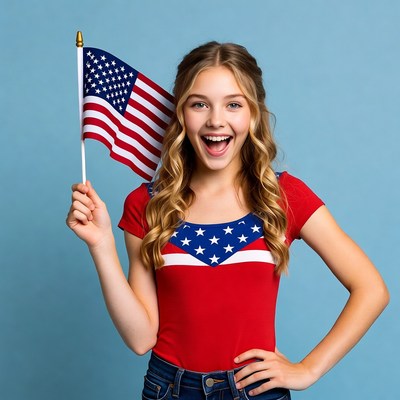 Girl holding American flag
