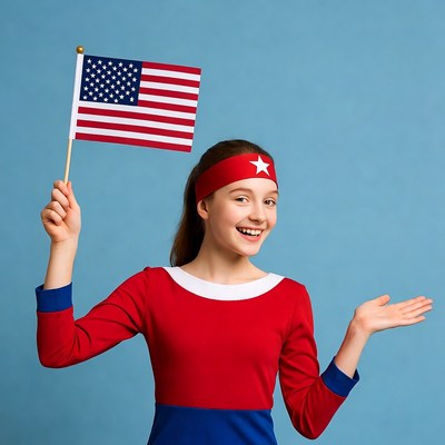 Girl holding American flag smiling