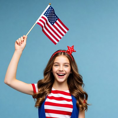 Girl waving American flag