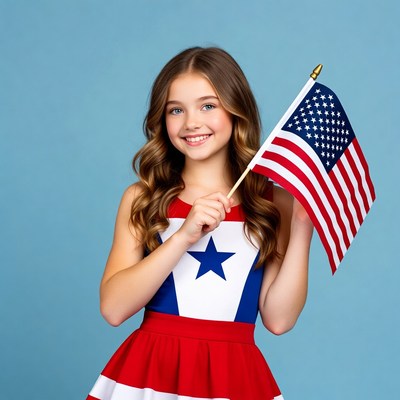 Girl holding American flag