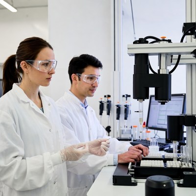 Scientists Working at Lab Equipment