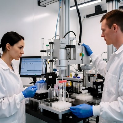 Scientists Working at Lab Equipment