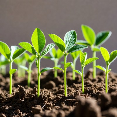Green Bean Seedlings in Soil