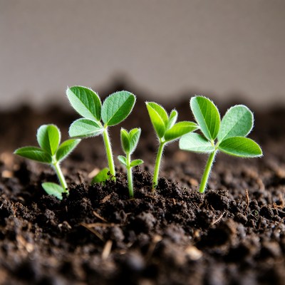 Young Soybean Plants in Soil