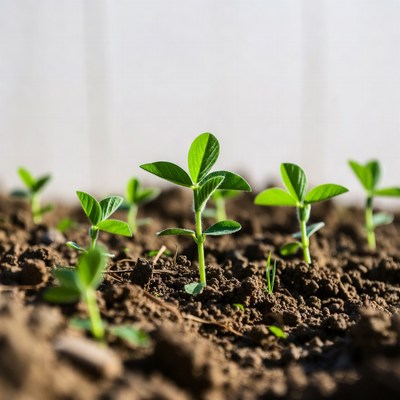 Young Bean Seedlings in Soil