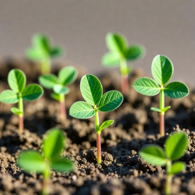 Young Soybean Seedlings in Soil