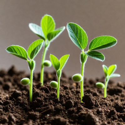 Young Green Bean Seedlings in Soil