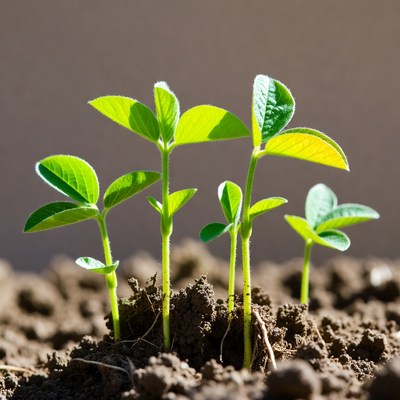 Young Green Bean Seedlings in Soil