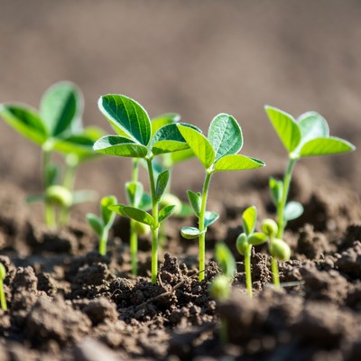 Fresh Soybean Seedlings in Soil