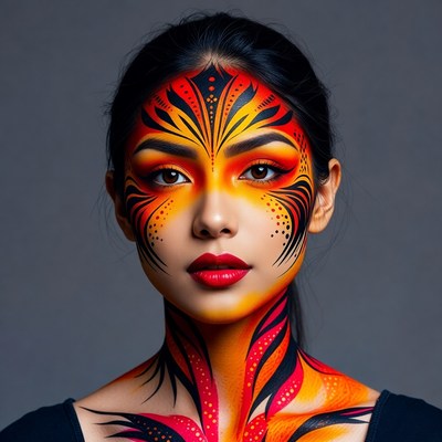 Asian woman with tiger face paint