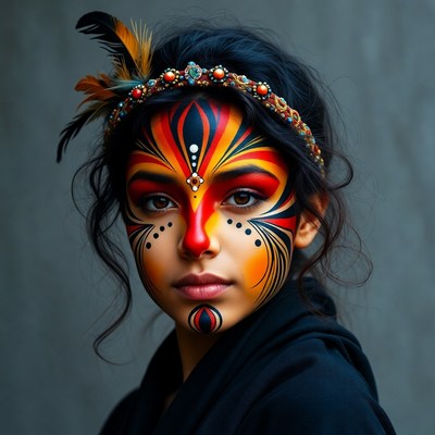 Woman with vibrant tribal face paint