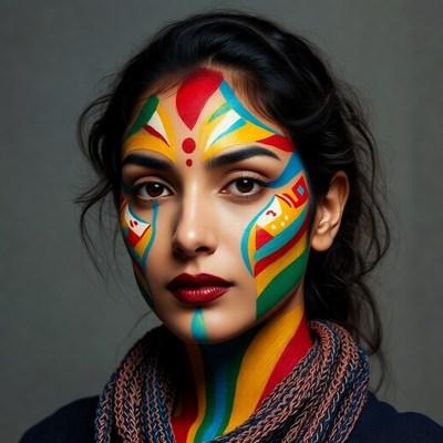 Indian woman with colorful face paint