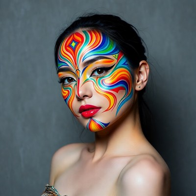 Asian woman with colorful face paint
