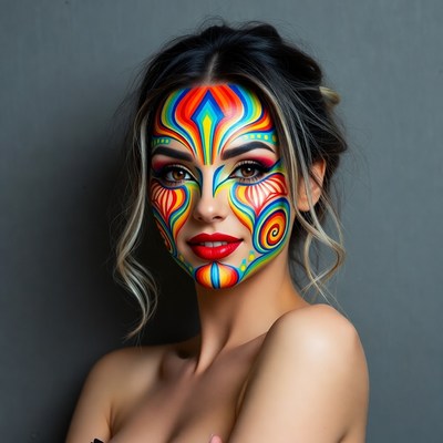 Woman with colorful abstract face paint