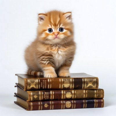 Orange Kitten on Stack of Books