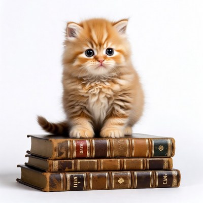 Fluffy Orange Kitten on Books