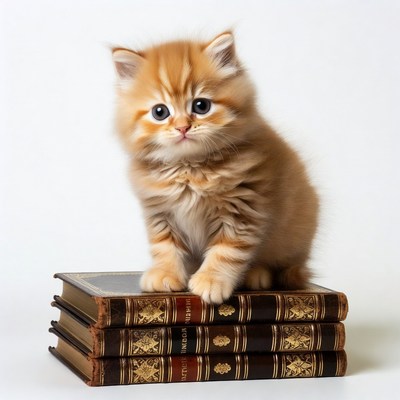 Cute orange kitten on books