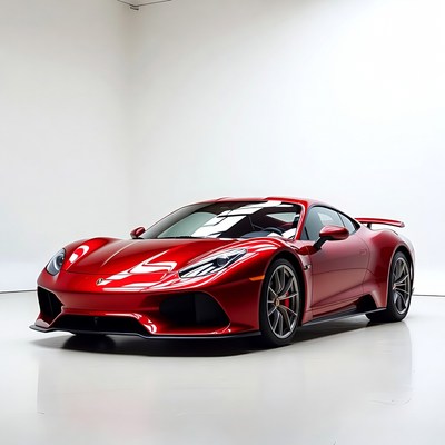 Red Ferrari Supercar on White Background