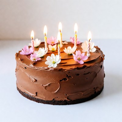 Chocolate Birthday Cake with Flowers