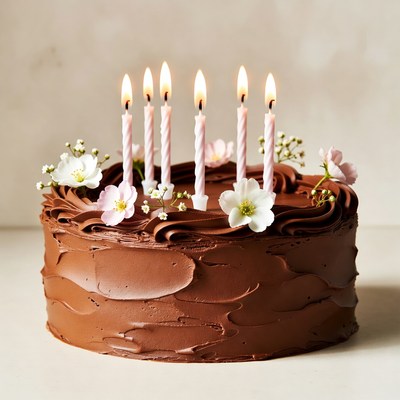 Chocolate Birthday Cake with Pink Candles