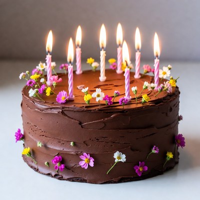 Chocolate Birthday Cake with Candles
