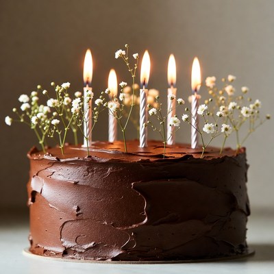 Chocolate Birthday Cake with Candles