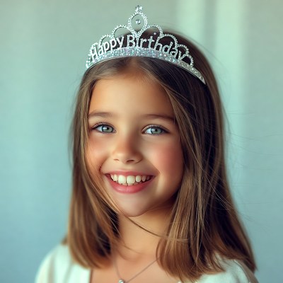 Girl wearing Happy Birthday tiara