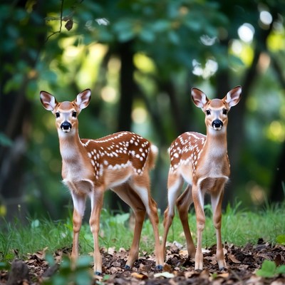 Two Baby Deer in Forest