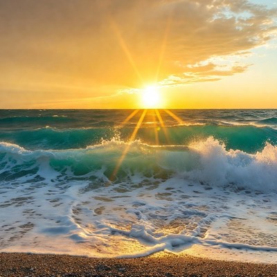 Sunset over ocean waves