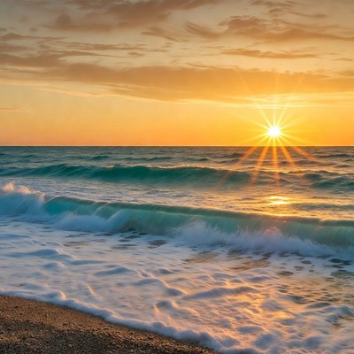 Sunset over ocean waves