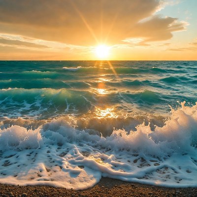Sunrise Over Ocean Waves