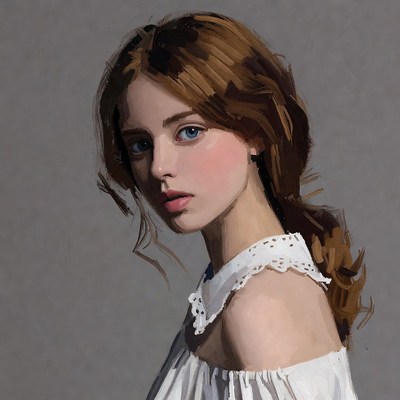 Woman with red hair in white off-shoulder top