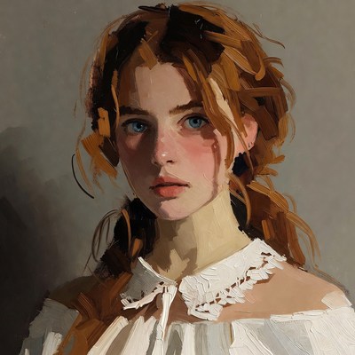 Redhead woman in white blouse