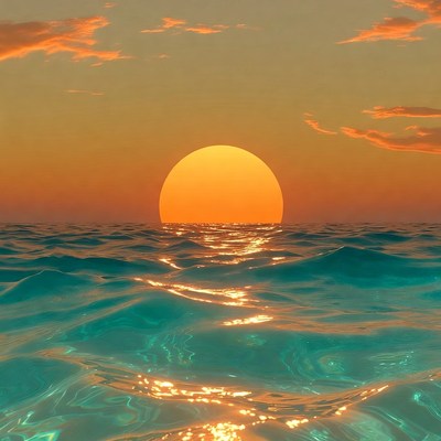Sunset over turquoise ocean