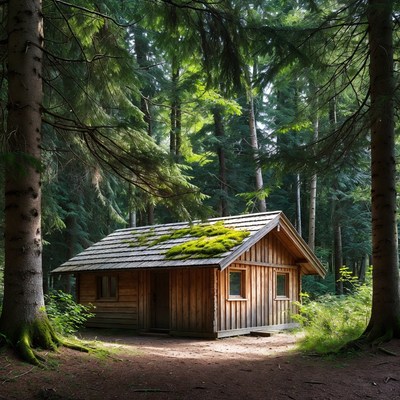 Wooden Cabin in Forest