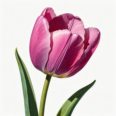 Pink Tulip Flower with Leaves