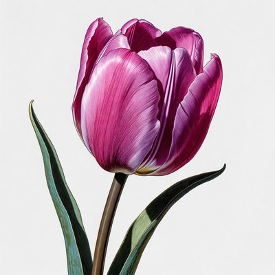 Purple Tulip with Green Leaves