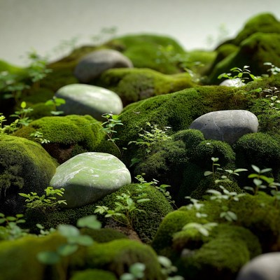 Lush Moss Covering Gray Rocks