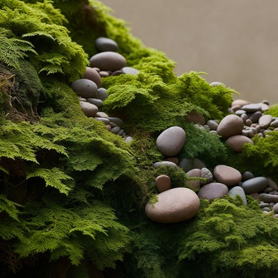 Lush Green Moss with Smooth Stones